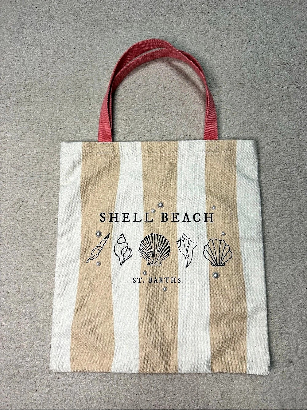 Shell Beach St. Barths Striped Seashell Tote Purse Pink & Beige
